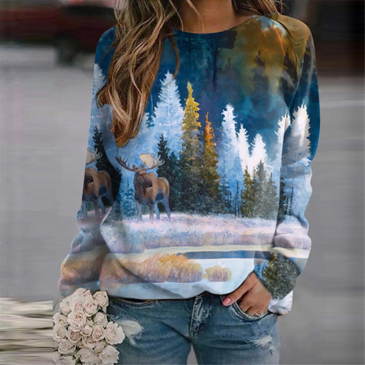 Damen-Sweatshirts mit 3D-Waldmotiv