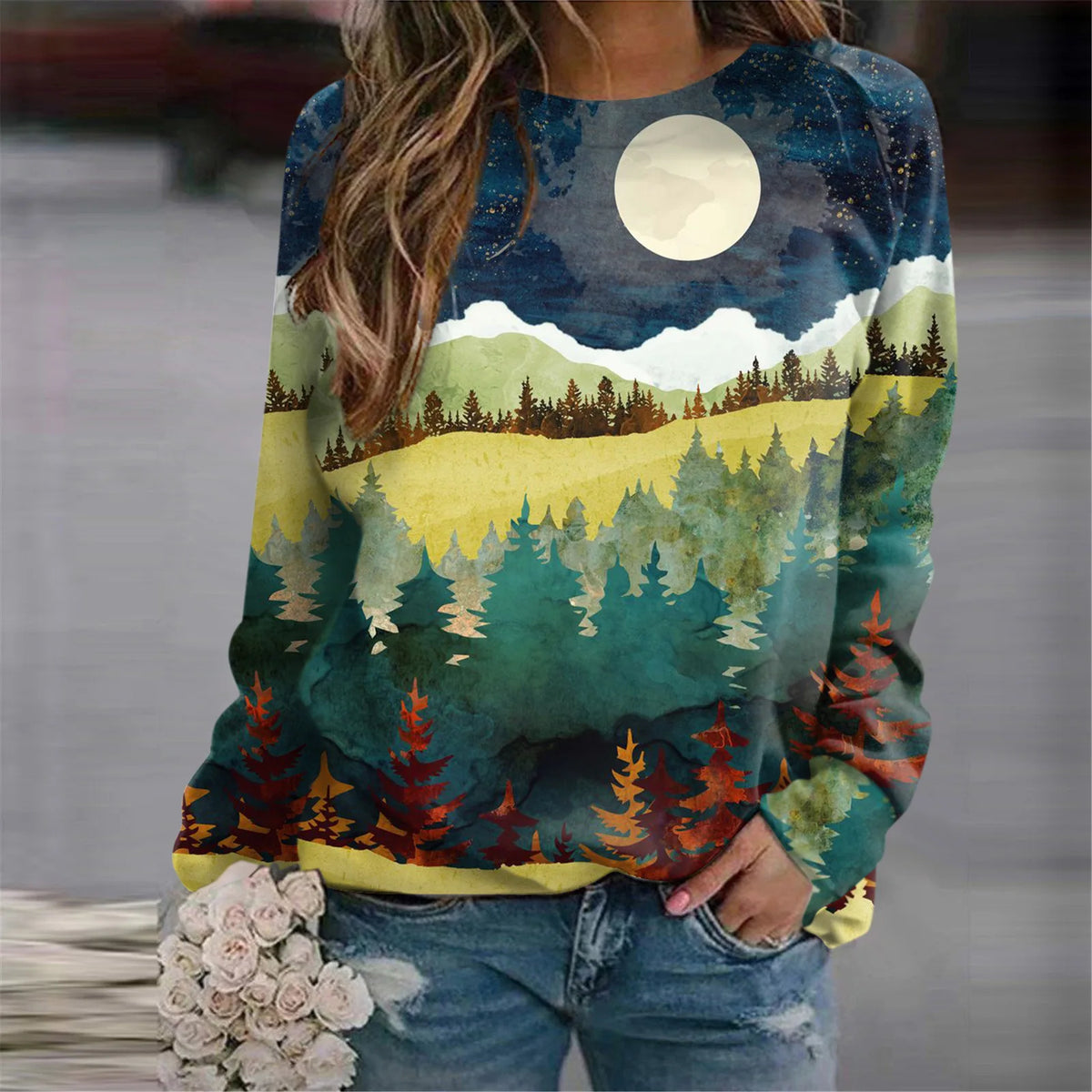 Damen-Sweatshirts mit 3D-Waldmotiv