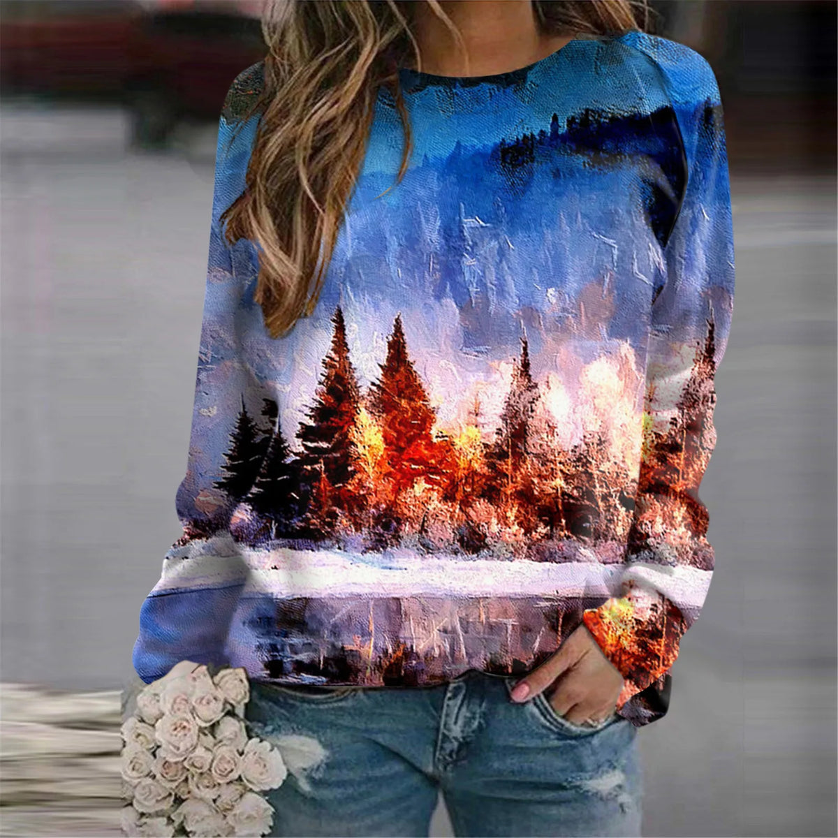 Damen-Sweatshirts mit 3D-Waldmotiv