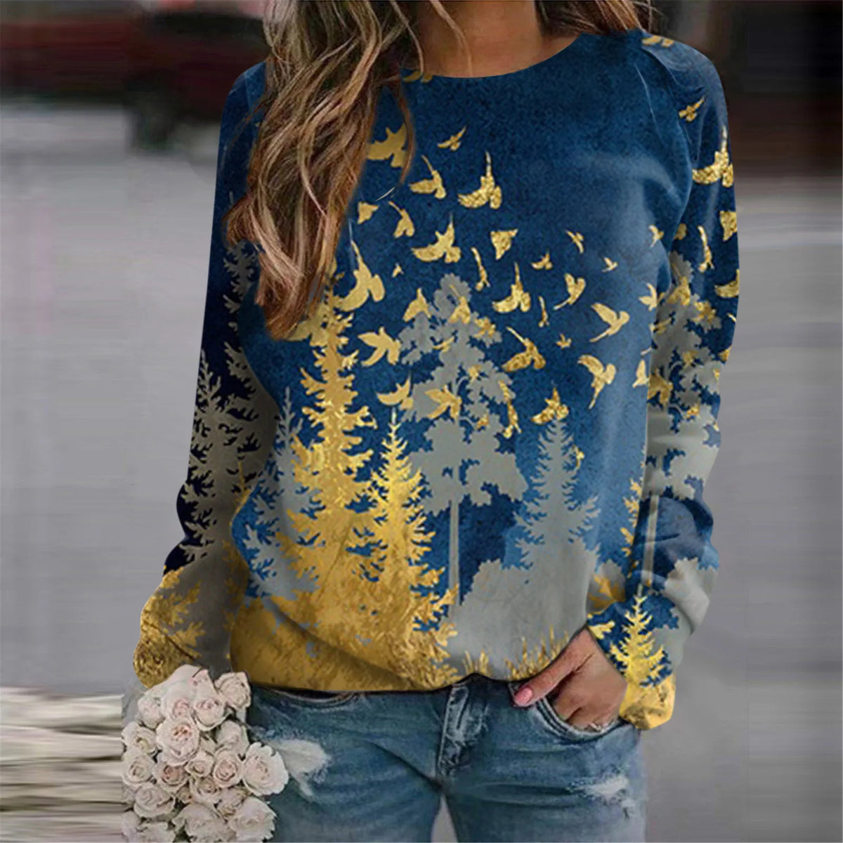 Damen-Sweatshirts mit 3D-Waldmotiv
