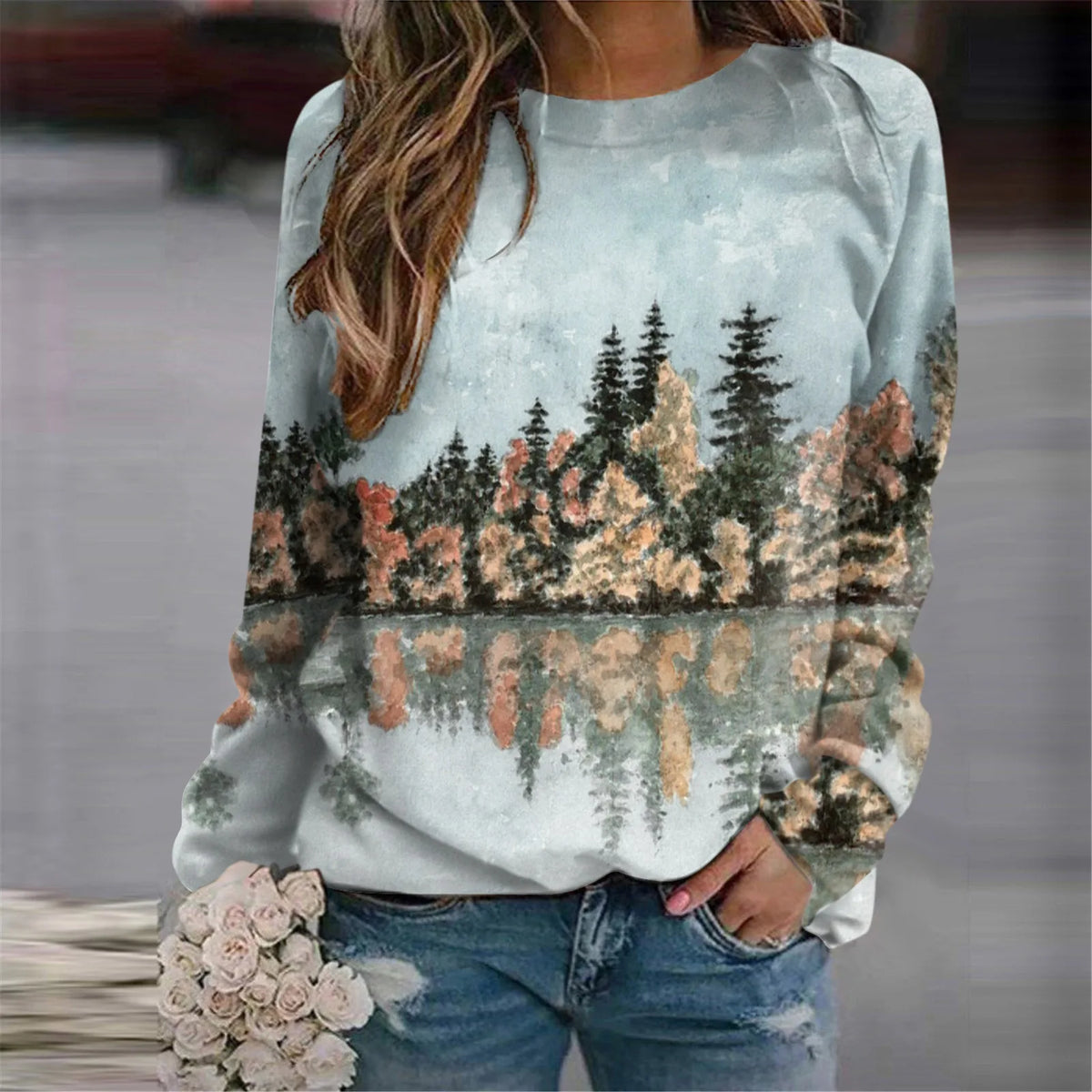 Damen-Sweatshirts mit 3D-Waldmotiv